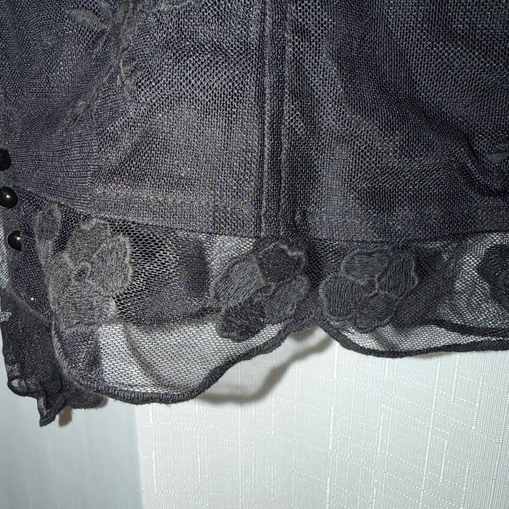 Adiva Black Corset Look Sheer Lace Top Witchy Romantic Whimsygoth Boho Goth USA - Picture 10 of 13